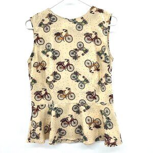 Dancing Days by Banned Sleeveless Bicycle Print Peplum Blouse Womens Medium